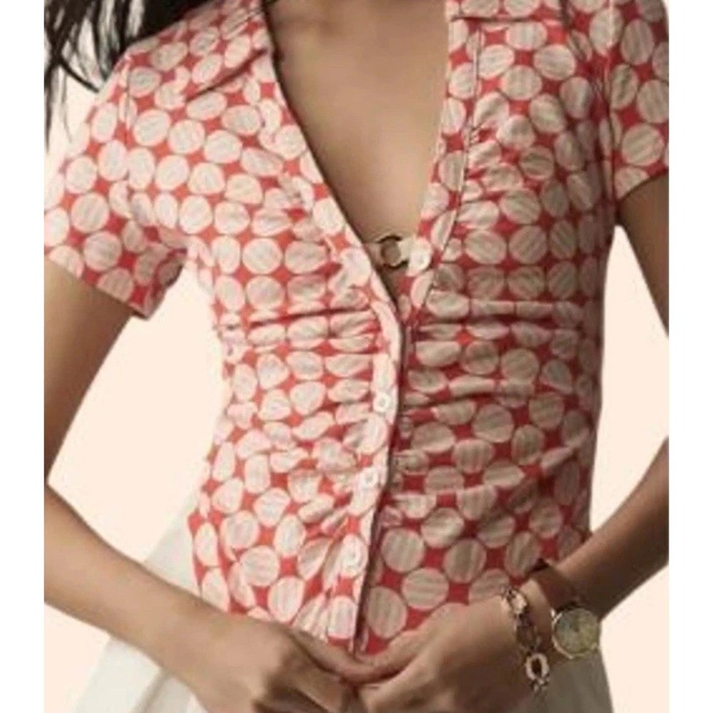 Maeve by Anthropologie Crop Top Short Sleeves Button Down Women's Size XS